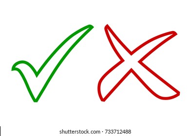 Tick icon set. Stylish check mark icon set in green and red color, vector illustration.