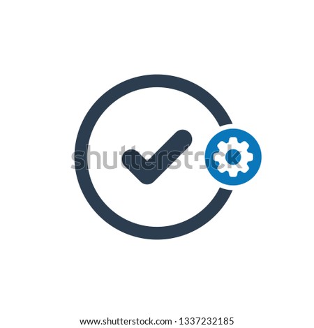 Tick icon with settings sign. Tick icon and customize, setup, manage, process symbol. Vector illustration