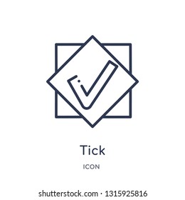 tick icon from signs outline collection. Thin line tick icon isolated on white background.