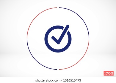Tick icon simple accept sign vector approve illustration. Check list button icon. Check mark in box sign. Tick icon vector symbol doodle style checkmark icon.