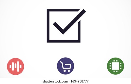 Tick icon simple accept sign vector approve illustration. Check list button icon. Check mark in box sign. Tick icon vector symbol doodle style checkmark icon.