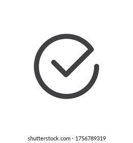 Tick icon vector symbol. Check mark isolated on white background, checked icon or correct choice sign. Checkbox pictogram.