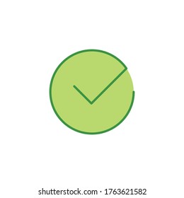 Tick icon vector symbol. Check mark isolated on white background, checked icon or correct choice sign. Checkbox pictogram.