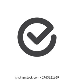 Tick icon vector symbol. Check mark isolated on white background, checked icon or correct choice sign. Checkbox pictogram.