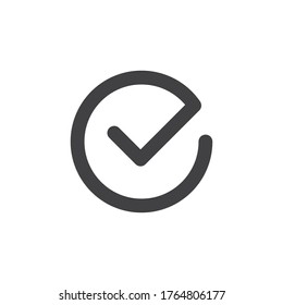 Tick icon vector symbol. Check mark isolated on white background, checked icon or correct choice sign. Checkbox pictogram.