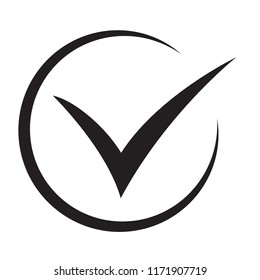 Tick icon vector symbol, checkmark isolated on white background, checked icon or correct choice sign, check mark or checkbox pictogram