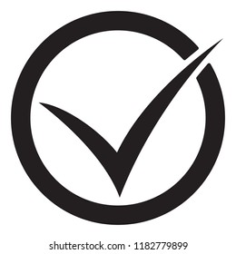 Tick icon vector symbol, checkmark isolated on white background, checked icon or correct choice sign, check mark or checkbox pictogram