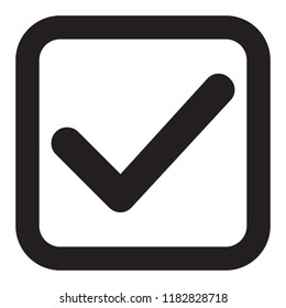 Tick icon vector symbol, checkmark isolated on white background, checked icon or correct choice sign, check mark or checkbox pictogram