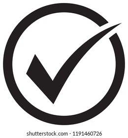 Tick icon vector symbol, checkmark isolated on white background, checked icon or correct choice sign, check mark or checkbox pictogram