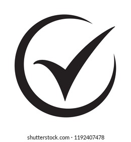 Tick icon vector symbol, checkmark isolated on white background