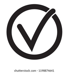 Tick icon vector symbol, checkmark isolated on white background, checked icon or correct choice sign, check mark or checkbox pictogram