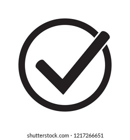 Tick icon vector symbol, checkmark isolated on white background, checked icon or correct choice sign, check mark or checkbox pictogram