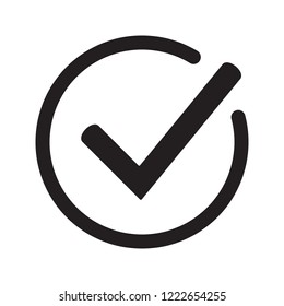 Tick icon vector symbol, checkmark isolated on white background