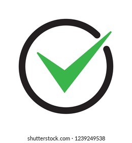 Tick icon vector symbol, checkmark isolated on white background