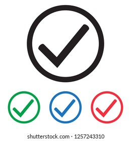 Tick icon vector symbol, checkmark isolated on white background