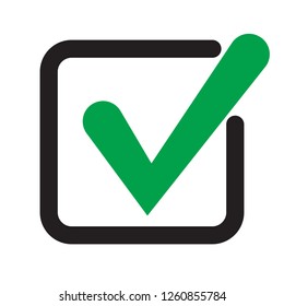 Tick icon vector symbol, checkmark isolated on white background