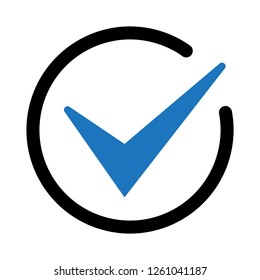 Tick icon vector symbol, checkmark isolated on white background