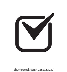 Tick icon vector symbol, checkmark isolated on white background. Check list button icon. Check mark icon in square sign.