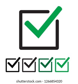 Tick icon vector symbol, checkmark isolated on white background. Green checkmark icon.