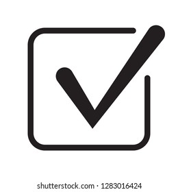 Tick icon vector symbol, checkmark isolated on white background, checked icon or correct choice sign, check mark or checkbox pictogram