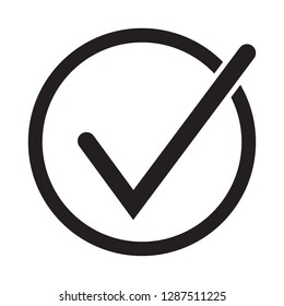 Tick icon vector symbol, checkmark isolated on white background, checked icon or correct choice sign, check mark or checkbox pictogram
