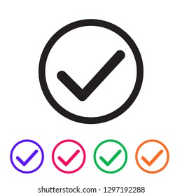 Tick icon vector symbol, checkmark isolated on white background