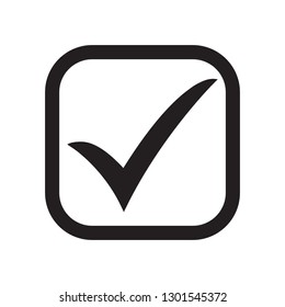 Tick icon vector symbol, checkmark isolated on white background, checked icon or correct choice sign, check mark or checkbox pictogram