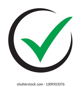 Tick icon vector symbol, checkmark isolated on white background, checked icon or correct choice sign, check mark or checkbox pictogram