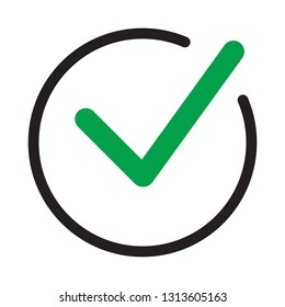 Tick icon vector symbol, checkmark isolated on white background