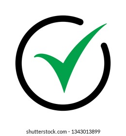 Tick icon vector symbol, checkmark isolated on white background