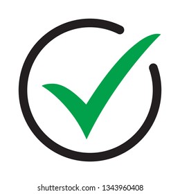 Tick icon vector symbol, checkmark isolated on white background