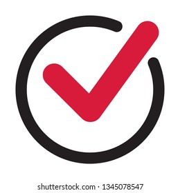 Tick icon vector symbol, checkmark isolated on white background, checked icon or correct choice sign, check mark or checkbox pictogram