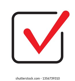 Tick icon vector symbol, checkmark isolated on white background, checked icon or correct choice sign, check mark or checkbox pictogram