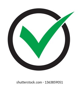 Tick icon vector symbol, checkmark isolated on white background, checked icon or correct choice sign, check mark or checkbox pictogram