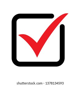 Tick icon vector symbol, checkmark isolated on white background, checked icon or correct choice sign, check mark or checkbox pictogram