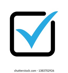 Tick Icon Vector Symbol, Checkmark Isolated On White Background, Checked Icon Or Correct Choice Sign, Check Mark Or Checkbox Pictogram