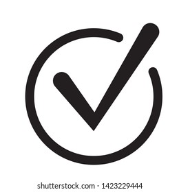 Tick icon vector symbol, checkmark isolated on white background, checked icon or correct choice sign, check mark or checkbox pictogram