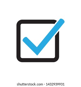 Tick icon vector symbol, checkmark isolated on white background, checked icon or correct choice sign, check mark or checkbox pictogram