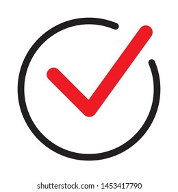 Tick icon vector symbol, checkmark isolated on white background, checked icon or correct choice sign, check mark or checkbox pictogram