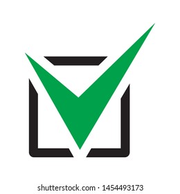 Tick icon vector symbol, checkmark isolated on white background, checked icon or correct choice sign, check mark or checkbox pictogram