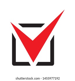Tick icon vector symbol, checkmark isolated on white background, checked icon or correct choice sign, check mark or checkbox pictogram