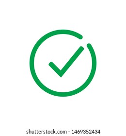 Tick icon vector symbol, checkmark isolated on white background, checked icon or correct choice sign, check mark or checkbox pictogram