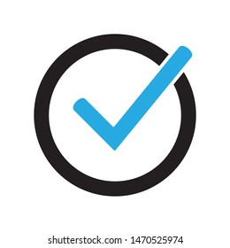 Tick icon vector symbol, checkmark isolated on white background, checked icon or correct choice sign, check mark or checkbox pictogram