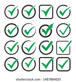 Tick icon vector symbol, checkmark isolated on white background, checked icon or correct choice sign, check mark or checkbox pictogram