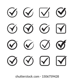 Tick icon vector symbol, checkmark isolated on white background, checked icon or correct choice sign, check mark or checkbox pictogram