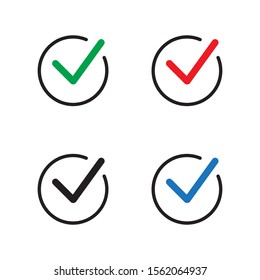 Tick icon vector symbol, checkmark isolated on white background, checked icon or correct choice sign, check mark or checkbox pictogram