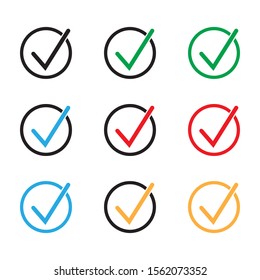 Tick icon vector symbol, checkmark isolated on white background, checked icon or correct choice sign, check mark or checkbox pictogram