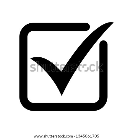 Tick icon vector symbol, checkmark isolated on white background, checked icon or correct choice sign, check mark or checkbox pictogram