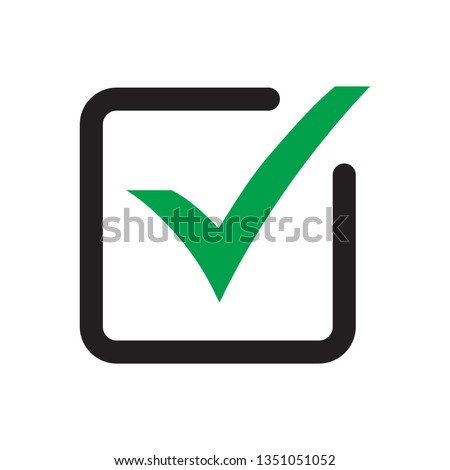 Tick icon vector symbol, checkmark isolated on white background, checked icon or correct choice sign, check mark or checkbox pictogram