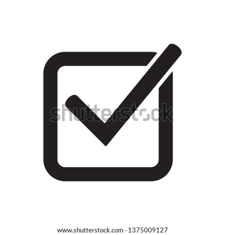 Tick icon vector symbol, checkmark isolated on white background, checked icon or correct choice sign, check mark or checkbox pictogram